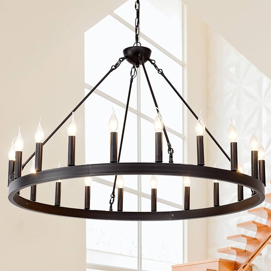 Black Wagon Wheel Chandelier 40 inch,20-Light Farmhouse Wagon Wheel Chandeliers Round Industrial ... | Amazon (US)
