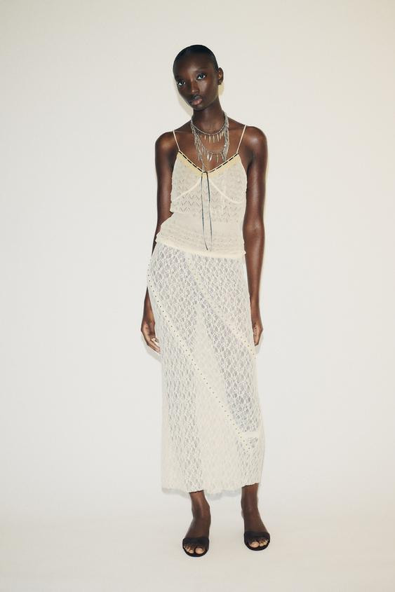 STUDDED LACE MIDI SKIRT | Zara UK