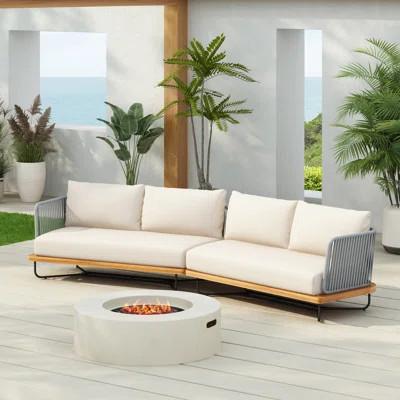 Lucca Outdoor Acacia Wood Rope-Woven Sofa Sectional Set - Beige Charm For Patio | Wayfair North America