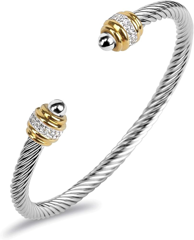 Winhime Birthstone Cable Bangle Bracelets for Women, Stainless Steel Twisted Cable Wire Bracelet ... | Amazon (US)