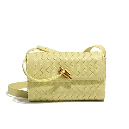 Woven Shoulder Bag for Women Small Crossbody Bags Fashion PU Leather Hobo Handbag Cute Satchel Purse Yellow | Amazon (US)