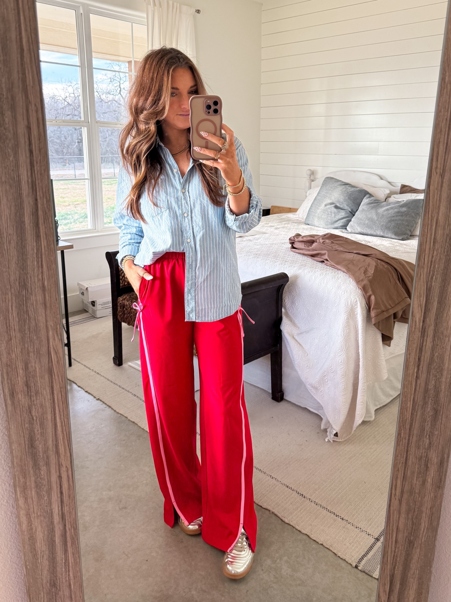 Really loving structured button downs with track pants at the moment. Put together, but comfy. 
Pants: size smalll

#LTKootd #LTKFindsUnder50 #LTKmomlife