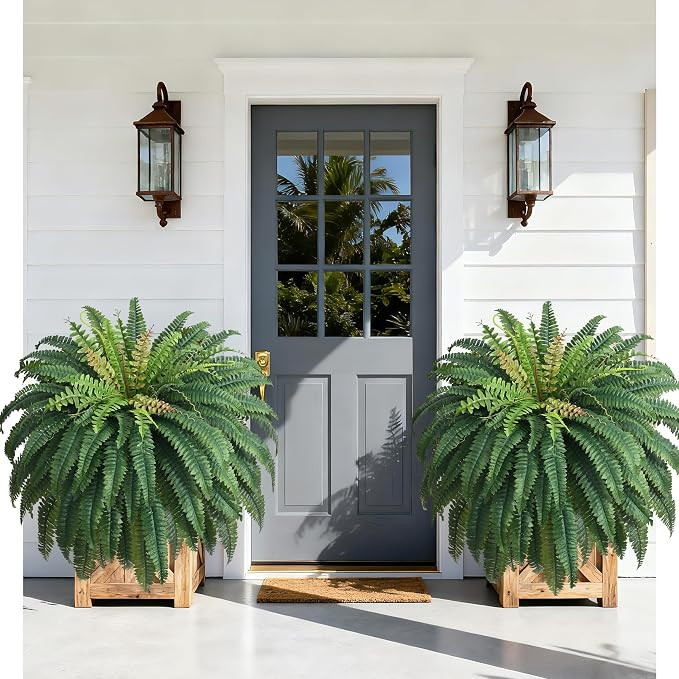 48in 96 Leaves Large Fake Ferns-Set of 2 Artificial Plants Outdoor, UV Resistant Artificial Ferns... | Amazon (US)