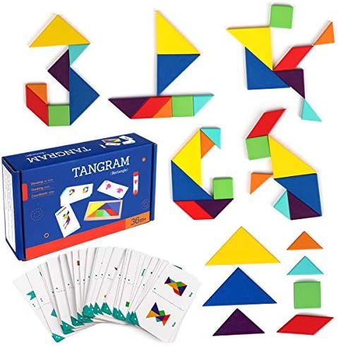 SYNARRY Wooden Tangram Puzzles, Shape Pattern Blocks Travel Game Brain Teaser IQ Puzzle Montessor... | Amazon (US)
