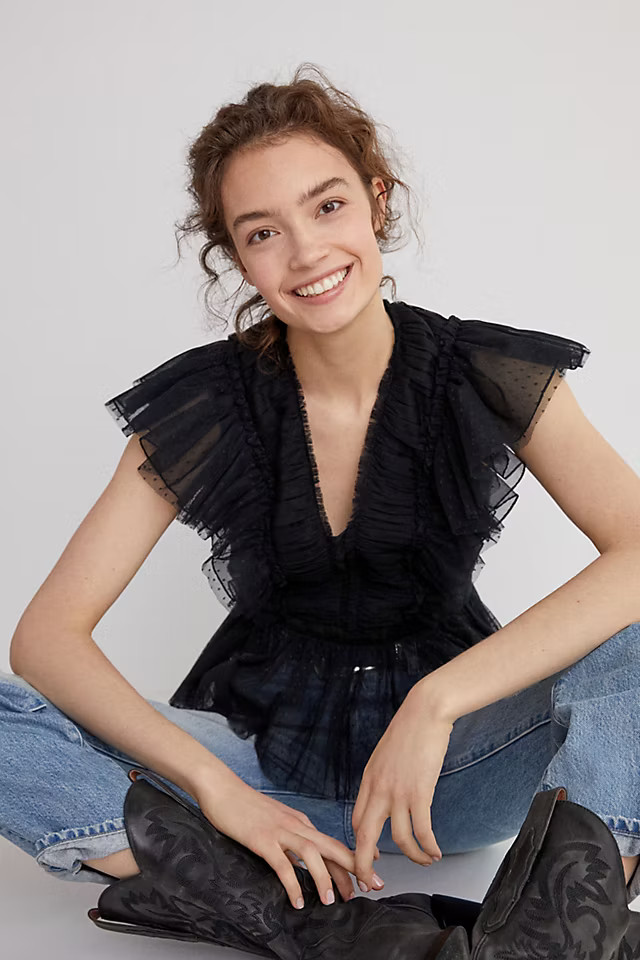 Ruffled Tulle Blouse | Anthropologie (US)