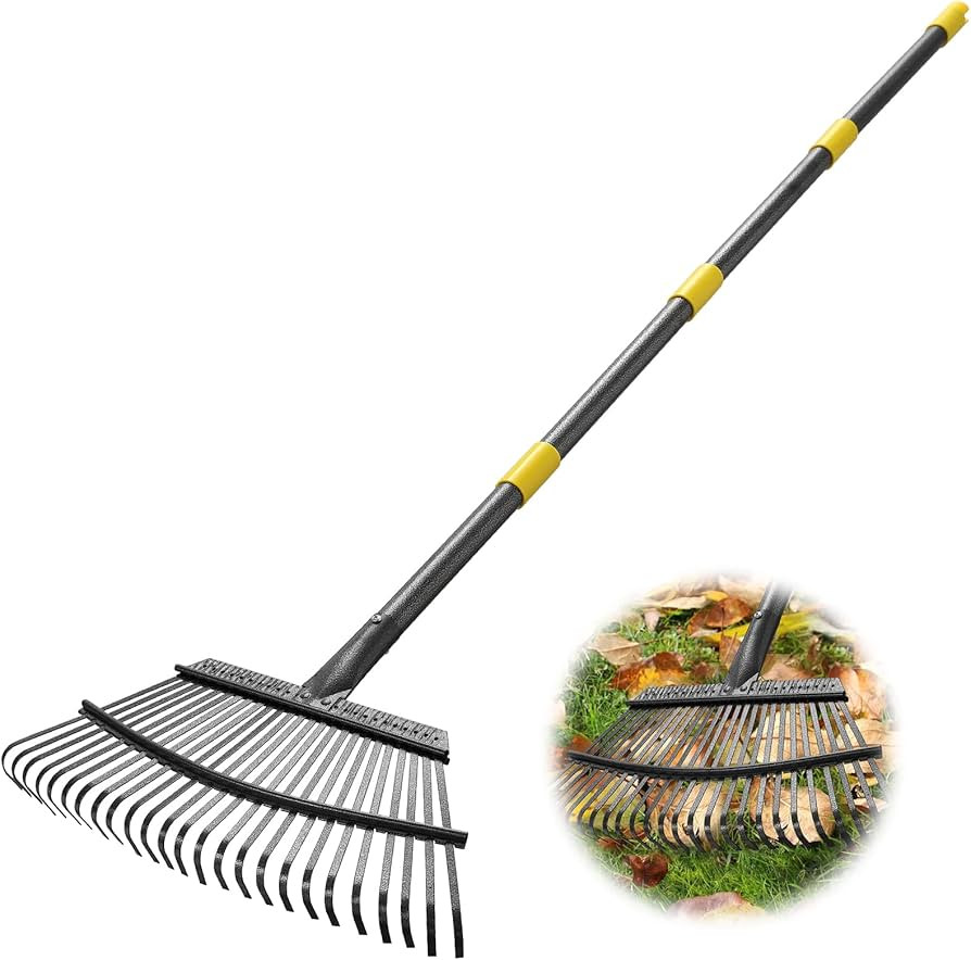 Rake - 65 Inch Long Garden Leaf Rake, 18 Inch Wide Heavy Duty Leaf Rake for Shrub with 25 Metal T... | Amazon (US)