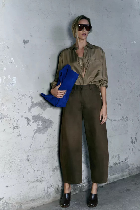 ZW COLLECTION HERRINGBONE WIDE-LEG PANTS | Zara US