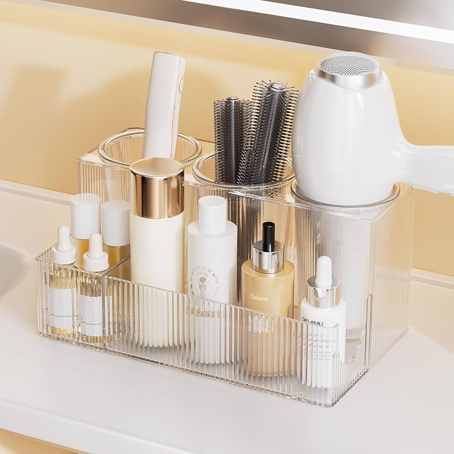 Delamu Hair Tool Organizer, Clear Acrylic Hair Dryer Holder with Detachable 3 Cups, Transparent W... | Amazon (US)