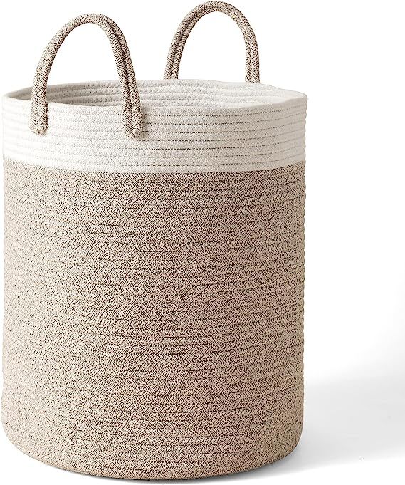 LA JOLIE MUSE Woven Basket Rope Storage Baskets - Tall Cotton Basket 16 x 14 x 14 Inches, Laundry... | Amazon (US)