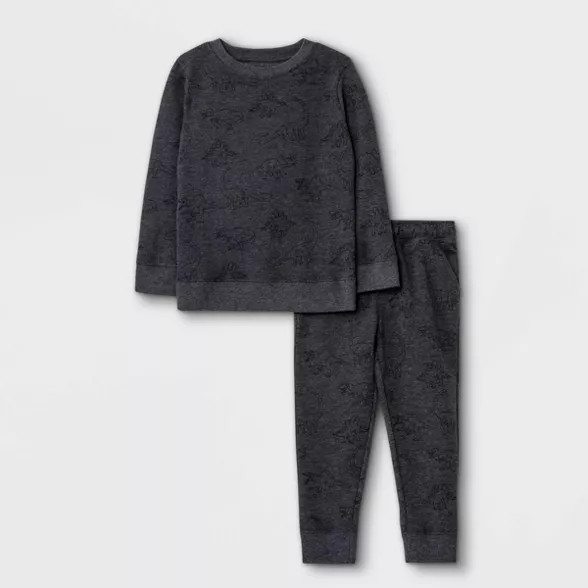 Toddler Boys' 2pc Dino Print Fleece Crew Neck T-Shirt and Jogger Pants Set - Cat & Jack™ Gray | Target