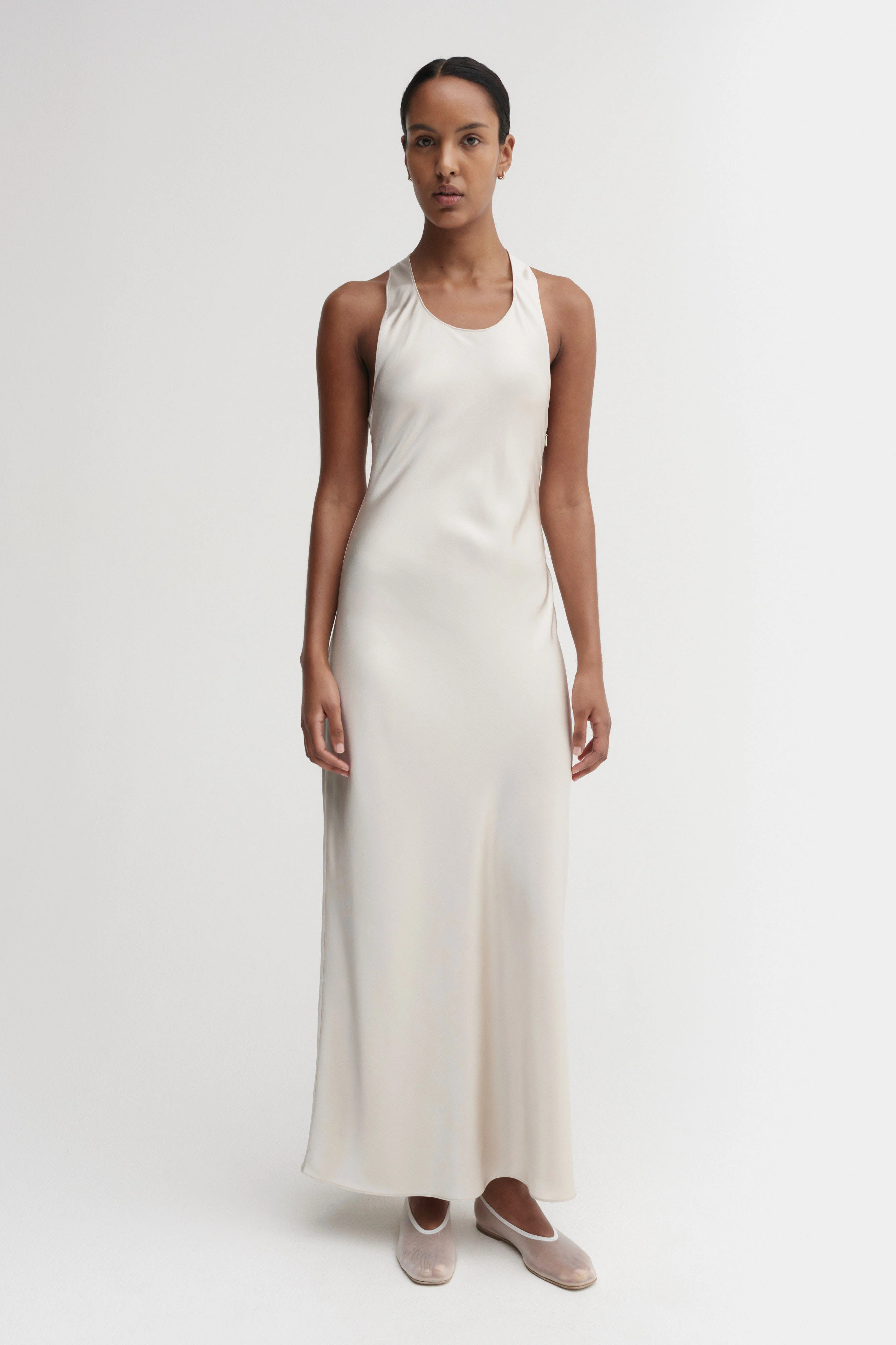Zila Satin Dress, pearl | Almada Label