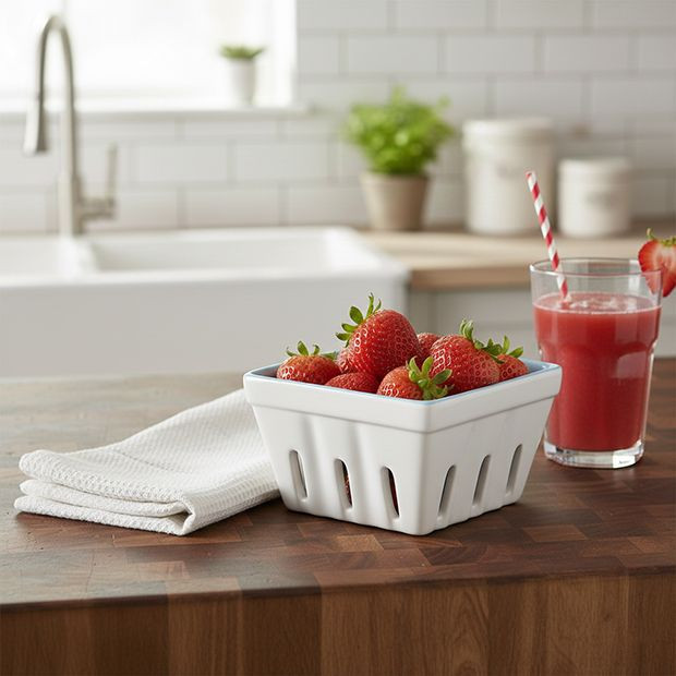 Cottage Farmhouse Stoneware Berry Basket Set of 2 | Antique Farm House