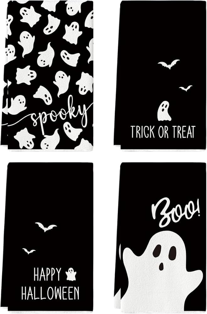 Artoid Mode Black Ghost Boo Halloween Kitchen Towels Set of 4 18x26 Inch | Amazon (US)