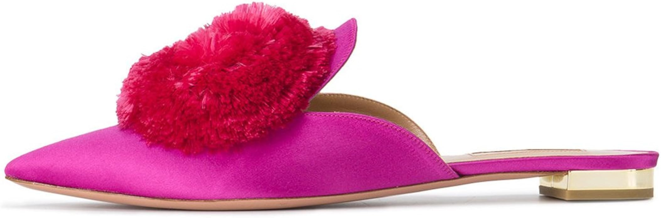 Amazon.com | Divanne Mules for Women, Puff Pompom-Embellished Slip On Loafers Backless Pointed To... | Amazon (US)