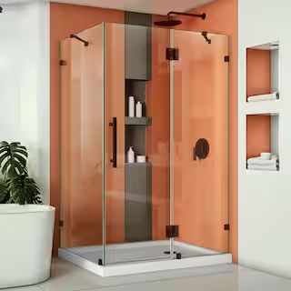 Quatra Lux 46-3/8 in. W x 34-1/4 in. D x 72 in. H Frameless Corner Hinged Shower Enclosure in Oil... | The Home Depot