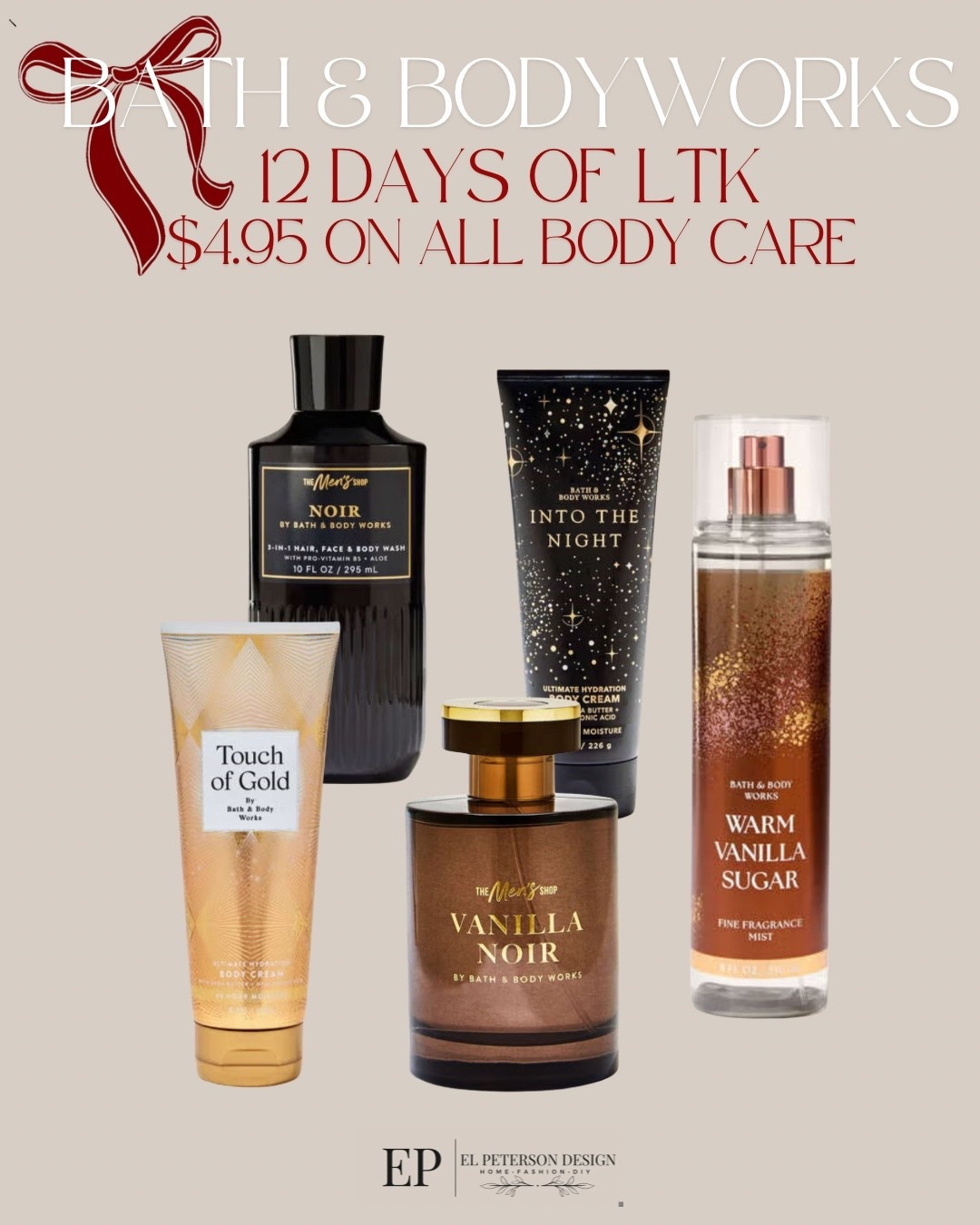 Bath & Body Works
$4.95 on all body care 
Lotion
Spray
Perfume 

#LTKFindsUnder100 #LTKFindsUnder50