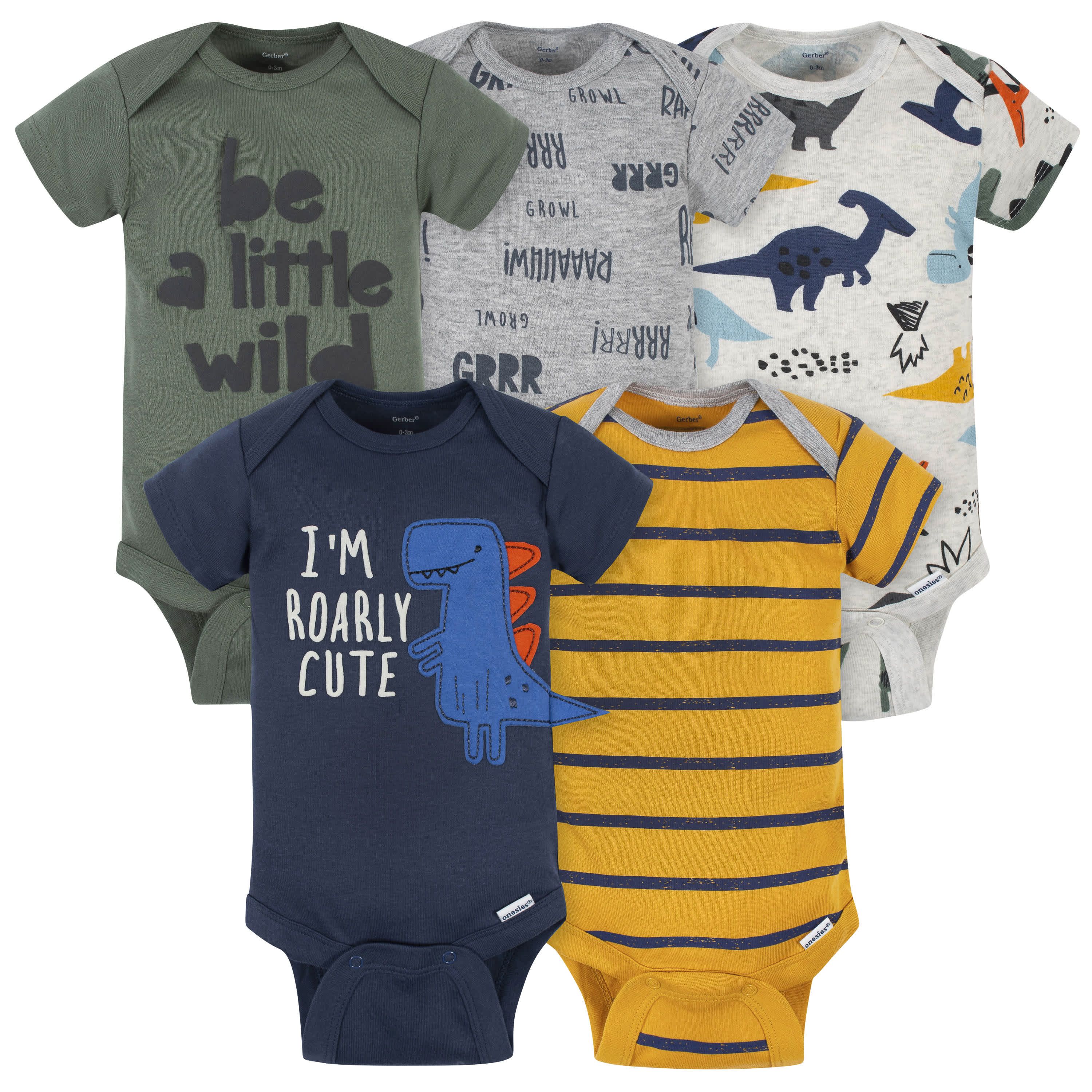 5-Pack Baby Boys Dino Short Sleeve Onesies® Bodysuits | Gerber Childrenswear