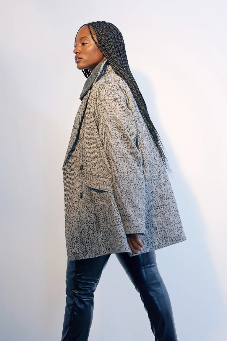 Double-breasted Jacket - Black/herringbone-patterned - Ladies | H&M US | H&M (US + CA)