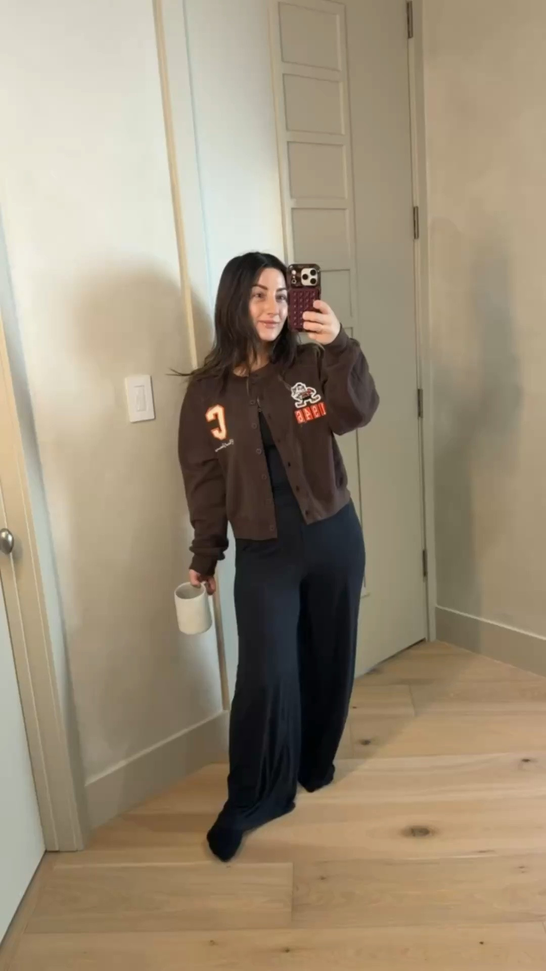Cutest 🏈 cardigan from @abercrombie !! 

Cardigan size small 
PJ top size small 
PJ pants size small 27" inseam 

5'0" 135lbs

#LTKootd #LTKdayinmylife #LTKPetite