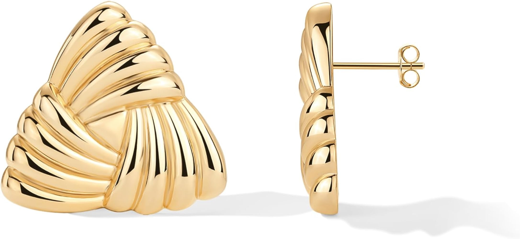 PAVOI 14K Gold Plated Chunky Vintage Earrings for Women - Trendy Textured Ribbed Knot Geometric T... | Amazon (US)