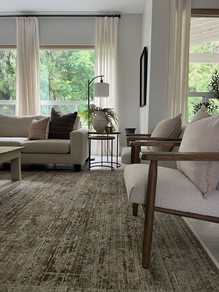 Living room area rug! This is the Margaret (33733)  from the Surya x Becki Owens collection. Mine is warm taupe/beige . A perfect neutral. And it’s outdoor safe ! 