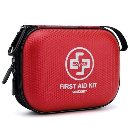 Mini First Aid Kit - 150 Piece Small Waterproof Hard Shell Medical Kit for Home, Car, Travel, Camping, Truck, Hiking, Sports, Office, Vehicle & Outdoor Emergencies- Small First Aid Medical Kit (Red) | Amazon (US)