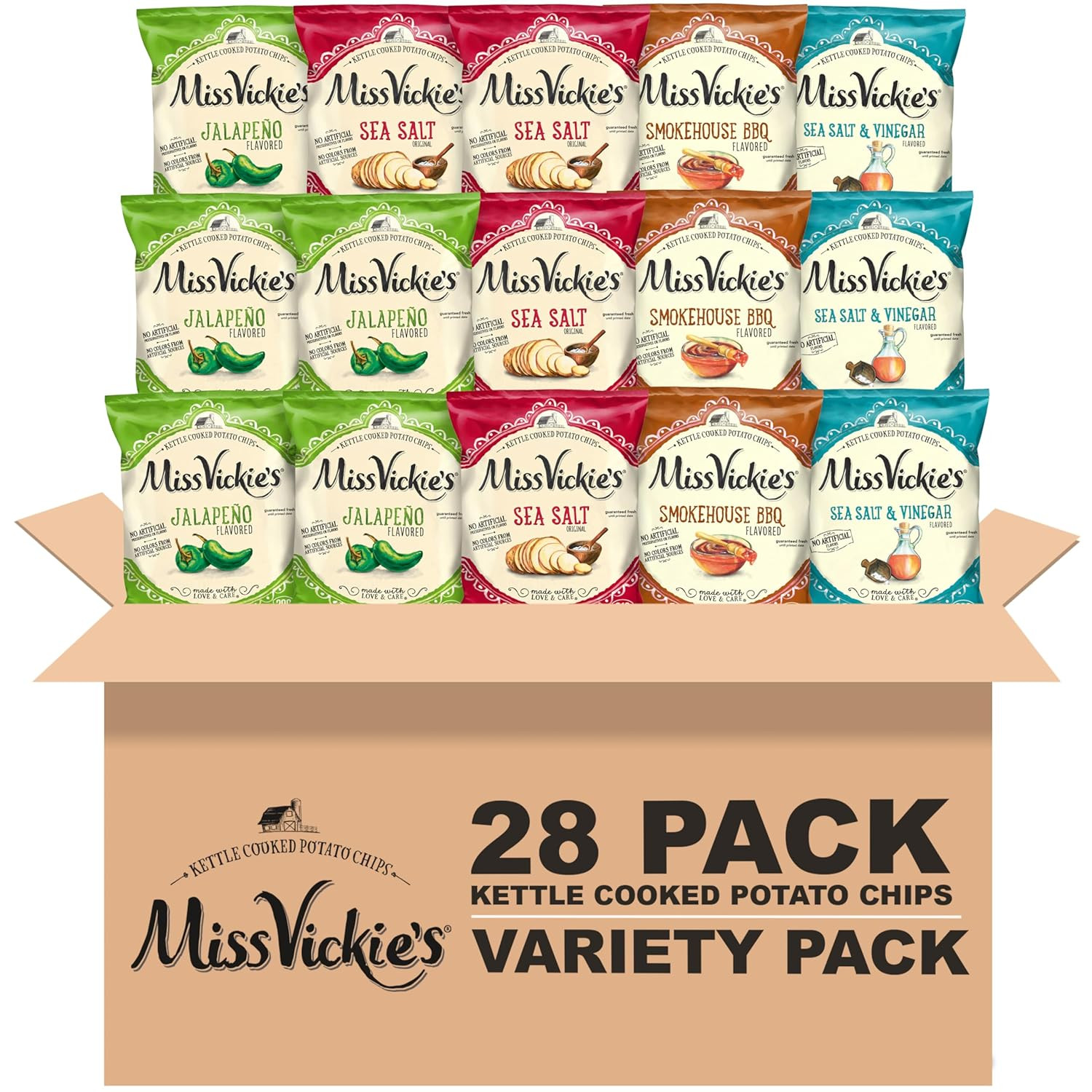 Miss Vickie's Kettle Cooked Potato Chips, Variety Pack, 1.375 Ounce (Pack of 28) | Amazon (US)
