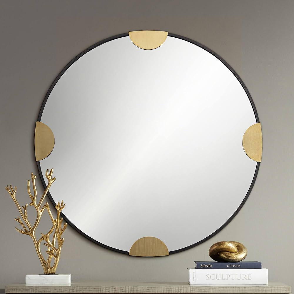 Uttermost Demia Matte Black Bronze and Gold 34" Round Wall Mirror | Amazon (US)
