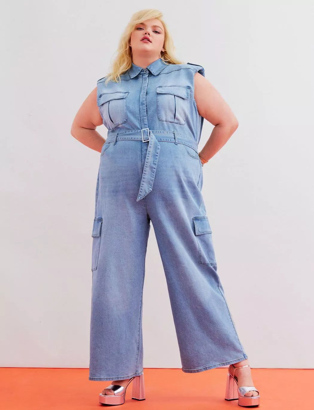 Cargo Detail Denim Jumpsuit | Eloquii