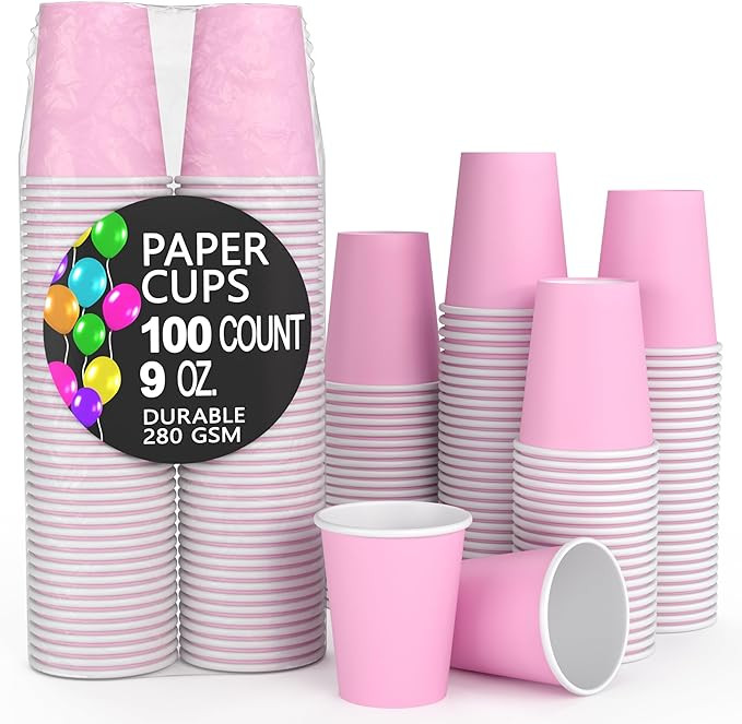 Exquisite Pink Paper Cups - 9 oz Disposable Coffee Cups 100 Paper Cups for Hot Drinks/Cold Cups -... | Amazon (US)