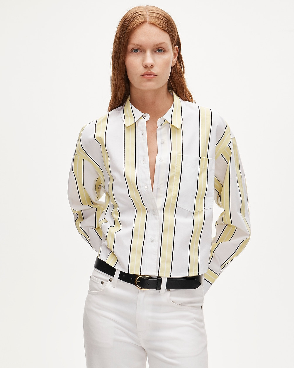 Étienne cropped button-up shirt in striped cotton poplin | J. Crew US