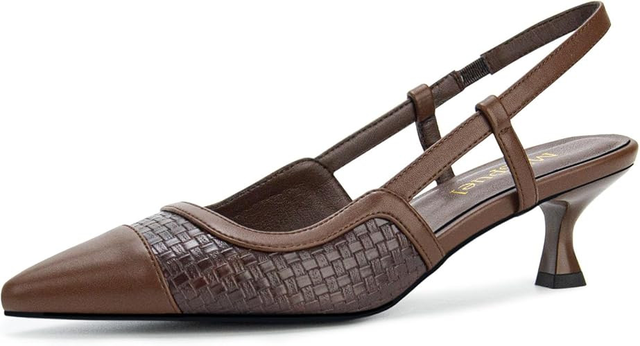 Woven Kitten Heels for Women Leather Pointed Toe Slingback Pumps Elastic Strap Comfortable Heels ... | Amazon (US)