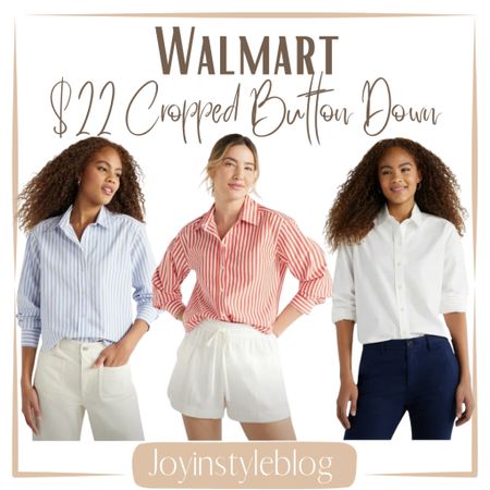 $22 Walmart Free Assembly Women’s Cotton Cropped Button Down Shirt with Long Sleeves, Sizes XS-XXL / work outfit / workwear / work blouse / dressy look 

#LTKWorkwear #LTKFindsUnder50 #LTKOver40
