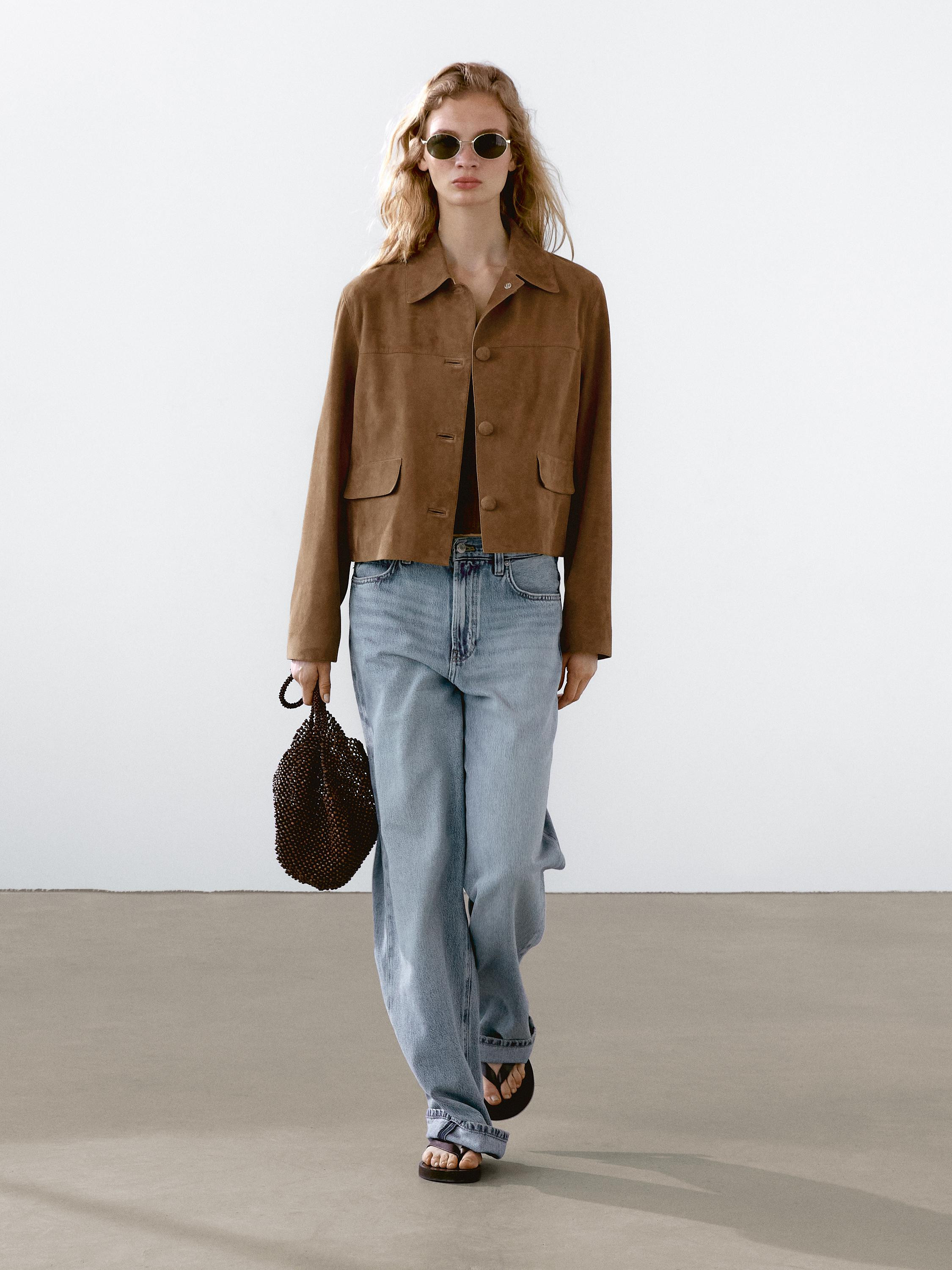Suede leather jacket with lined buttons | Massimo Dutti US