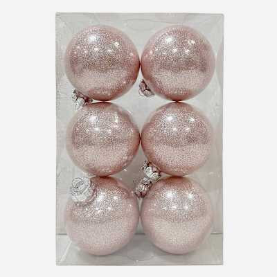 Providence 6-Count Pink Inner Glitter Shatterproof Ornaments, 80mm | At Home