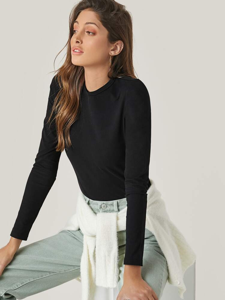 SHEIN BASICS Solid Form Fitted Tee | SHEIN