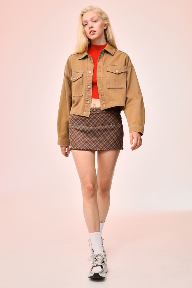 Mesh Mini Skirt - Brown/plaid - Ladies | H&M US | H&M (US + CA)