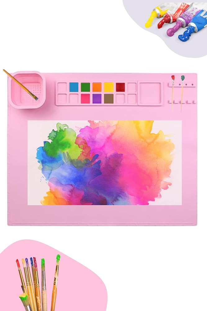 20"" x 16"" Silicone Painting Station Mat with Removable Water Cup - Perfect Silicone Drawing Mat... | Amazon (US)