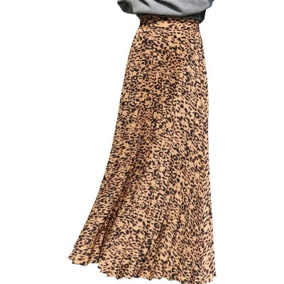 LEVEN SIXTEEN Women's High Waist Maxi Skirt, Flowy Pleated Chiffon Long Skirt Leopard Leopard Medium | Target