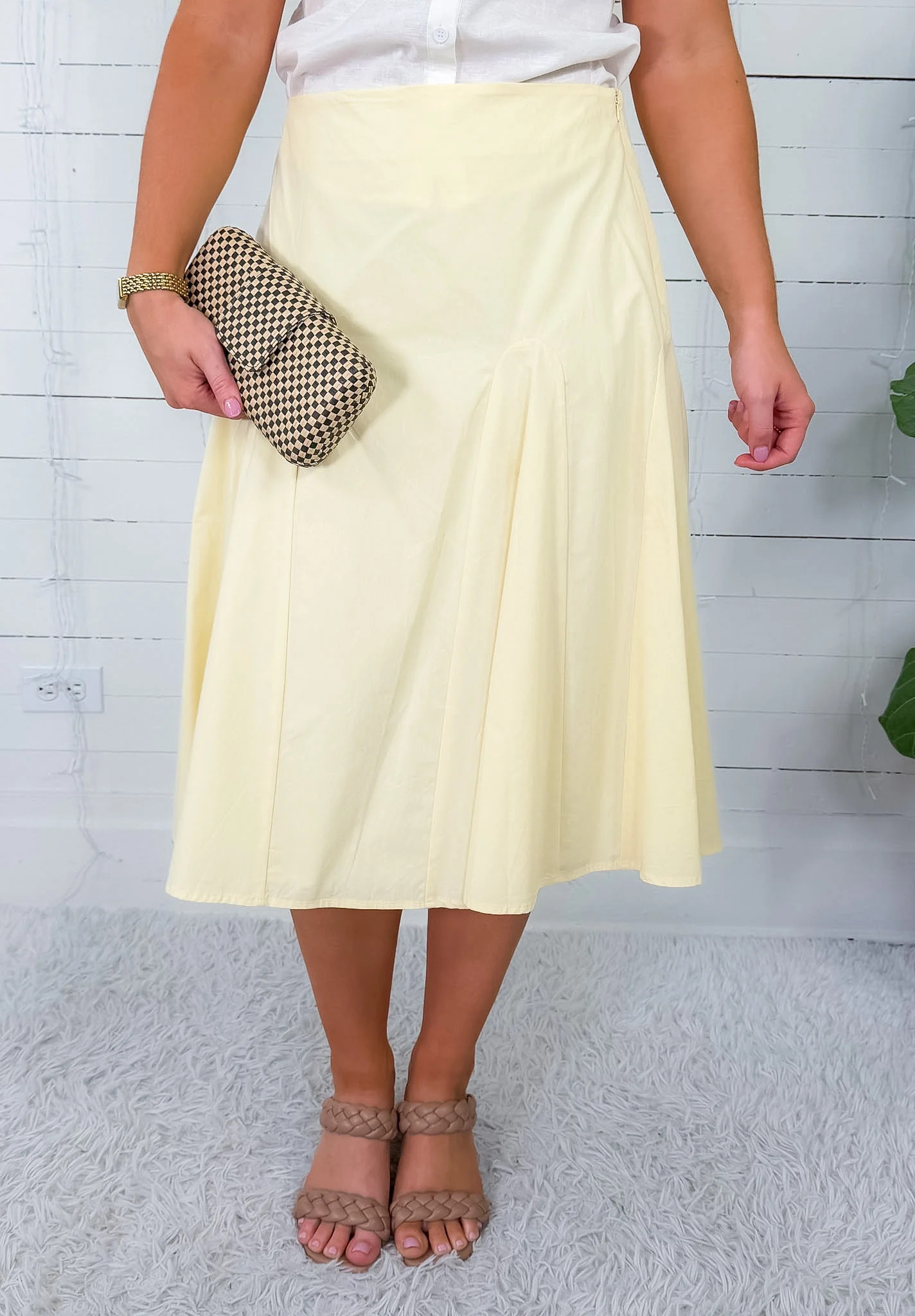 Lemon Godet Pleated Midi Skirt Le Lis | Clover and Bee | Clover + Bee