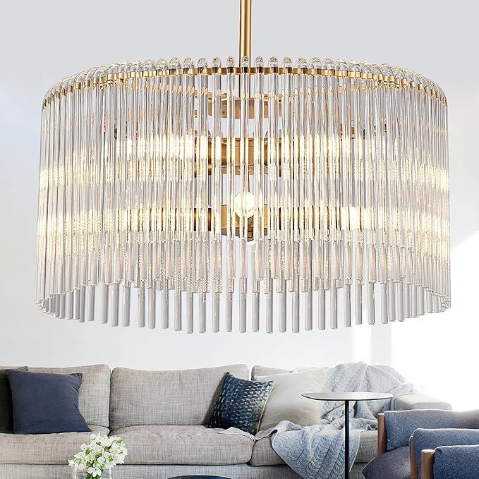 TACDANDM 20.47" Round Glass Chandeliers Dining Room Gold Modern Glass Chandelier 8-Lights for Liv... | Amazon (US)