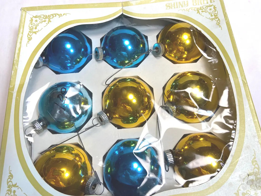 SHINY BRITE Glass Christmas Ornaments (9) in Original Box, Max Eckardt, Vintage - Etsy | Etsy (US)