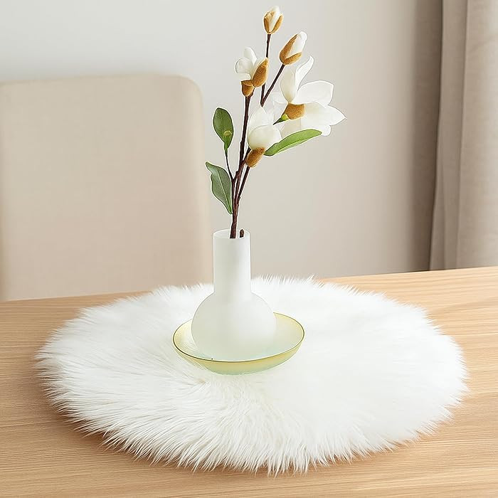 Round Fur Placemats Set of 2, Washable Faux Fur Fluffy Table Small Place Mats Decor for Home Tabl... | Amazon (US)
