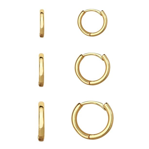 Brass 14kt Gold Flash Plated Graduated Polished Hoop Set - Walmart.com | Walmart (US)