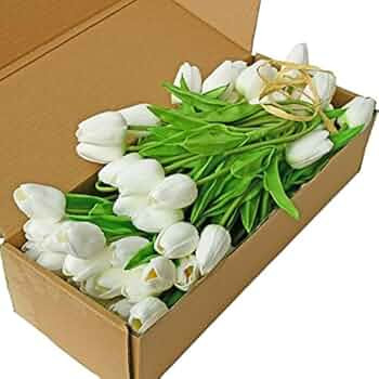 Mandy's 60pcs White Artificial Tulip Silk Fake Flowers 13.5" for New Year Spring Summer Mother's ... | Amazon (US)