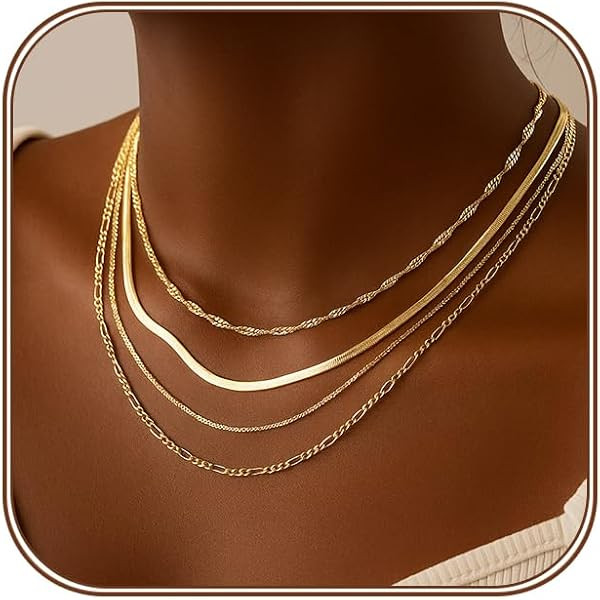 Herringbone Necklace for Women Dainty 14k Gold Plated Snake Chain Choker Necklace Simple Gold Layered Necklaces Gold Necklace for Women Gifts Jewelry | Amazon (US)