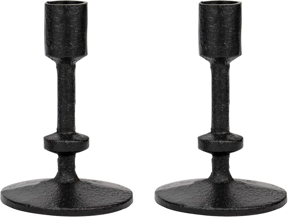 Stonebriar SB-6282A2 5" Black Cast Iron Metal Taper Candle Holder Set, Set of 2 | Amazon (US)