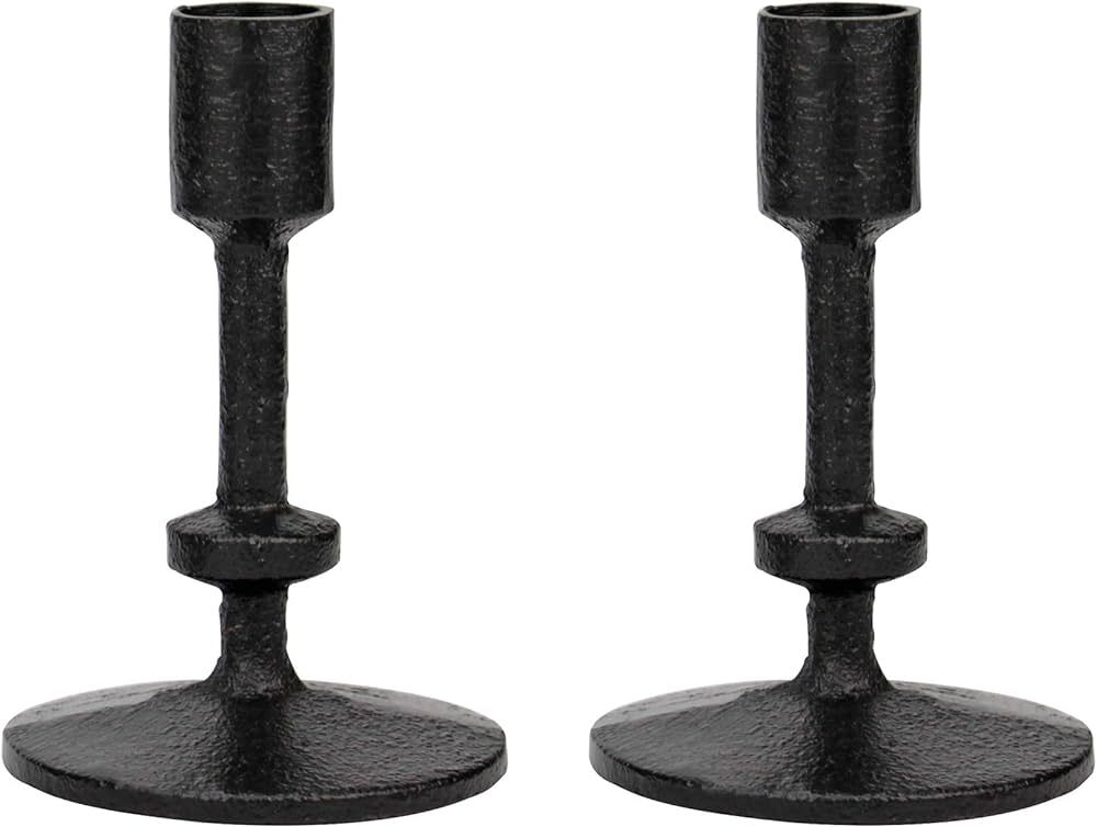 Stonebriar SB-6282A2 5" Black Cast Iron Metal Taper Candle Holder Set, Set of 2 | Amazon (US)