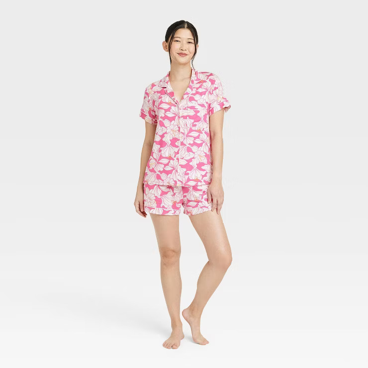 Women's Beautifully Soft Short Sleeve Notch Collar Top and Shorts Pajama Set - Stars Above™ | Target