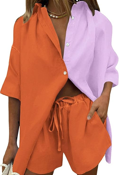 Fixmatti Women 2 Piece Outfit Summer Short Sleeve Top and Shorts Sweatsuit Set | Amazon (US)